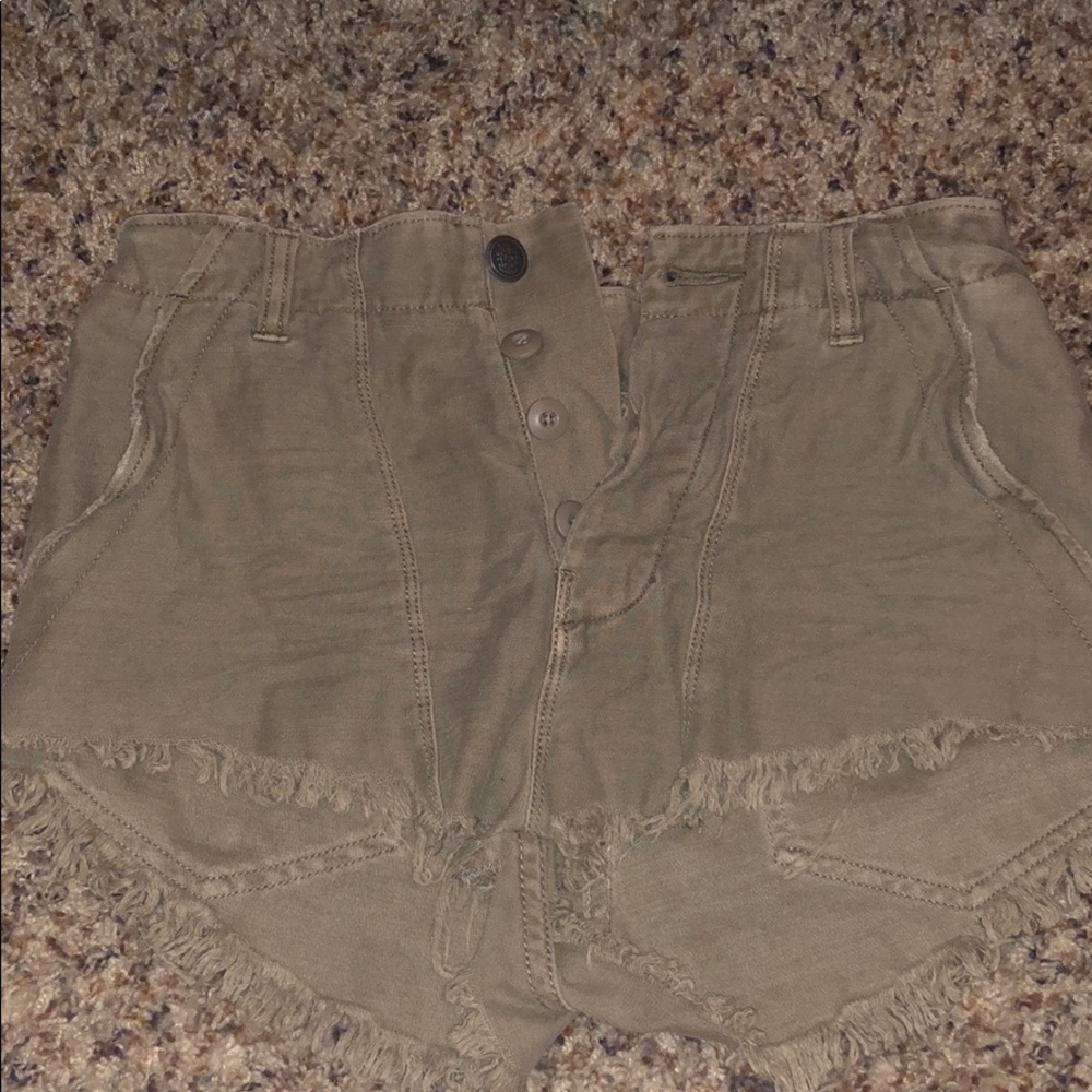 Army green free people button up shorts